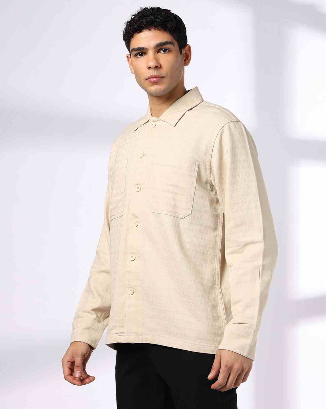 NETPLAY | Men Striped Slim Fit Shacket with Patch Pockets|1