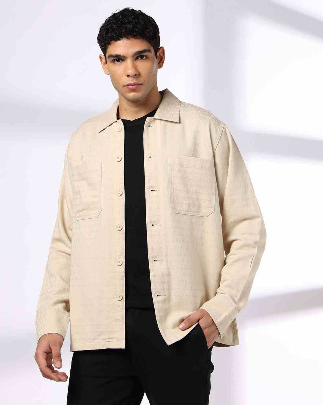 NETPLAY | Men Striped Slim Fit Shacket with Patch Pockets|3