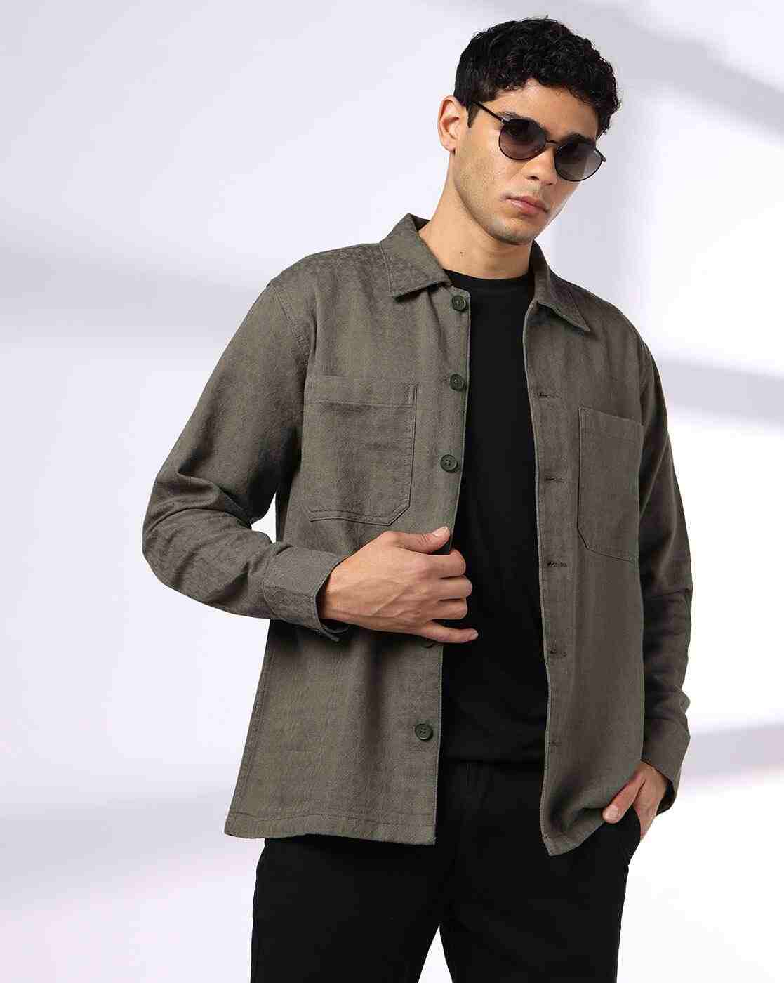 NETPLAY | Men Striped Slim Fit Shacket with Patch Pockets|0