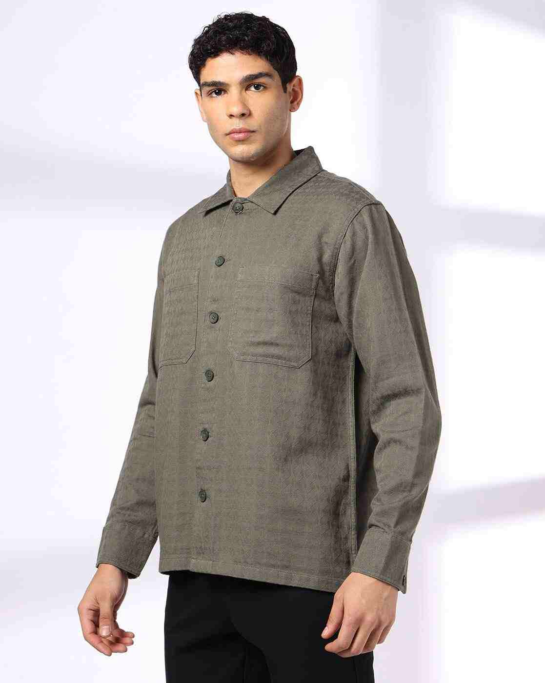 NETPLAY | Men Striped Slim Fit Shacket with Patch Pockets|1