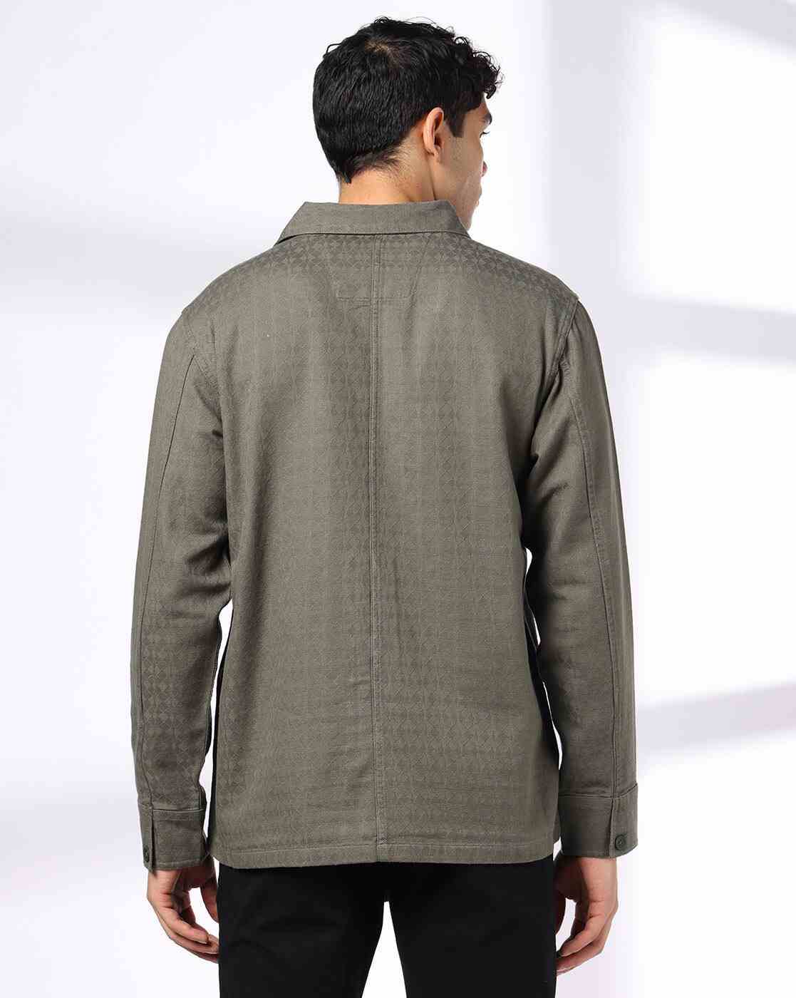 NETPLAY | Men Striped Slim Fit Shacket with Patch Pockets|2
