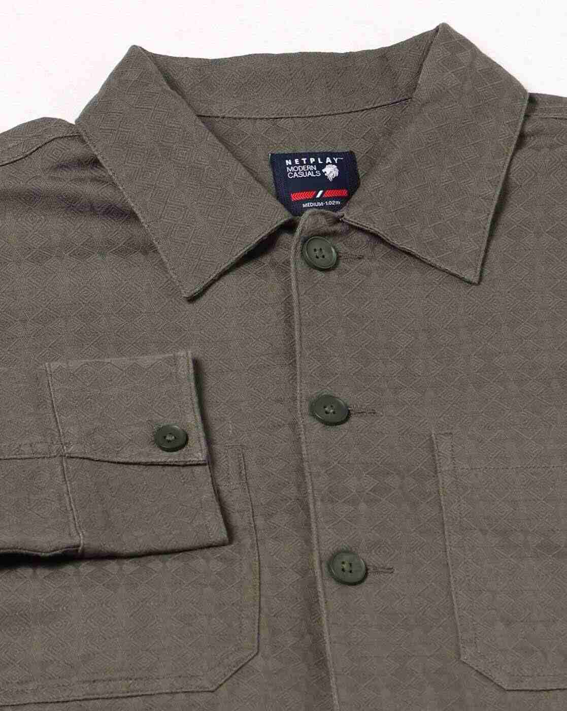 NETPLAY | Men Striped Slim Fit Shacket with Patch Pockets|5