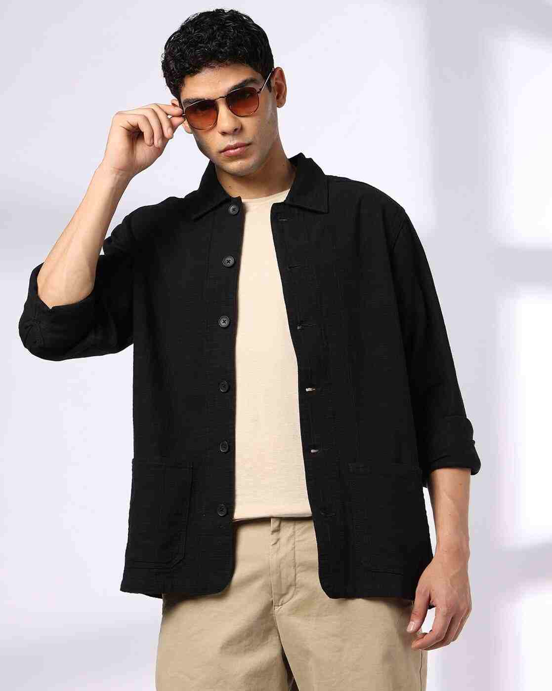 Men Slim Fit Shacket with Spread Collar