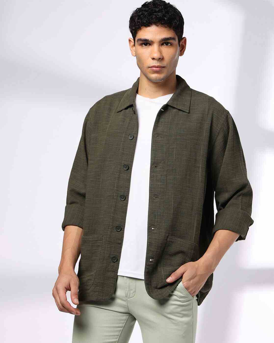 NETPLAY | Men Slim Fit Shacket with Spread Collar|0