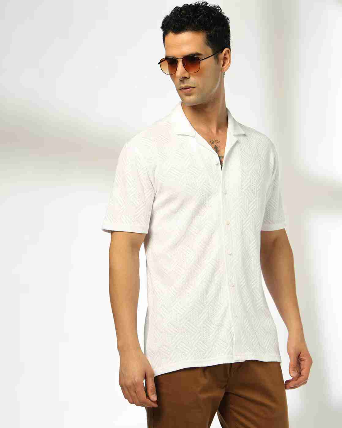 Men Geometric-Knit Regular Fit Shirt