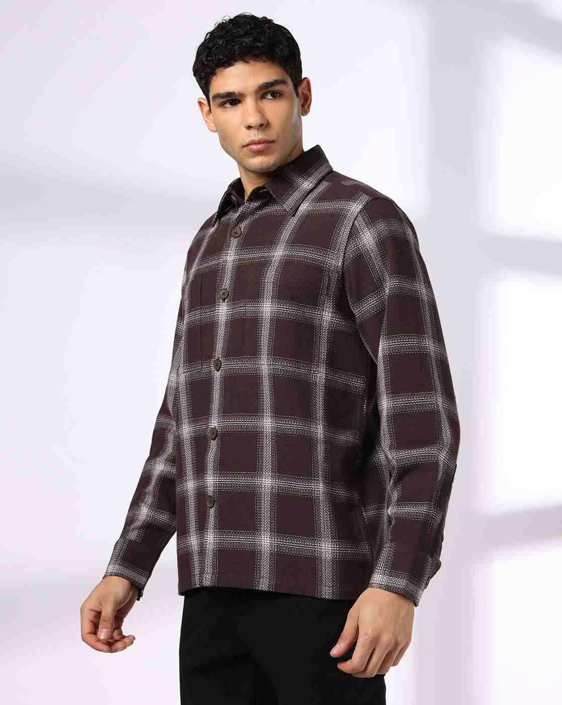 NETPLAY | Men Checked Slim Fit Shacket with Patch Pockets|1