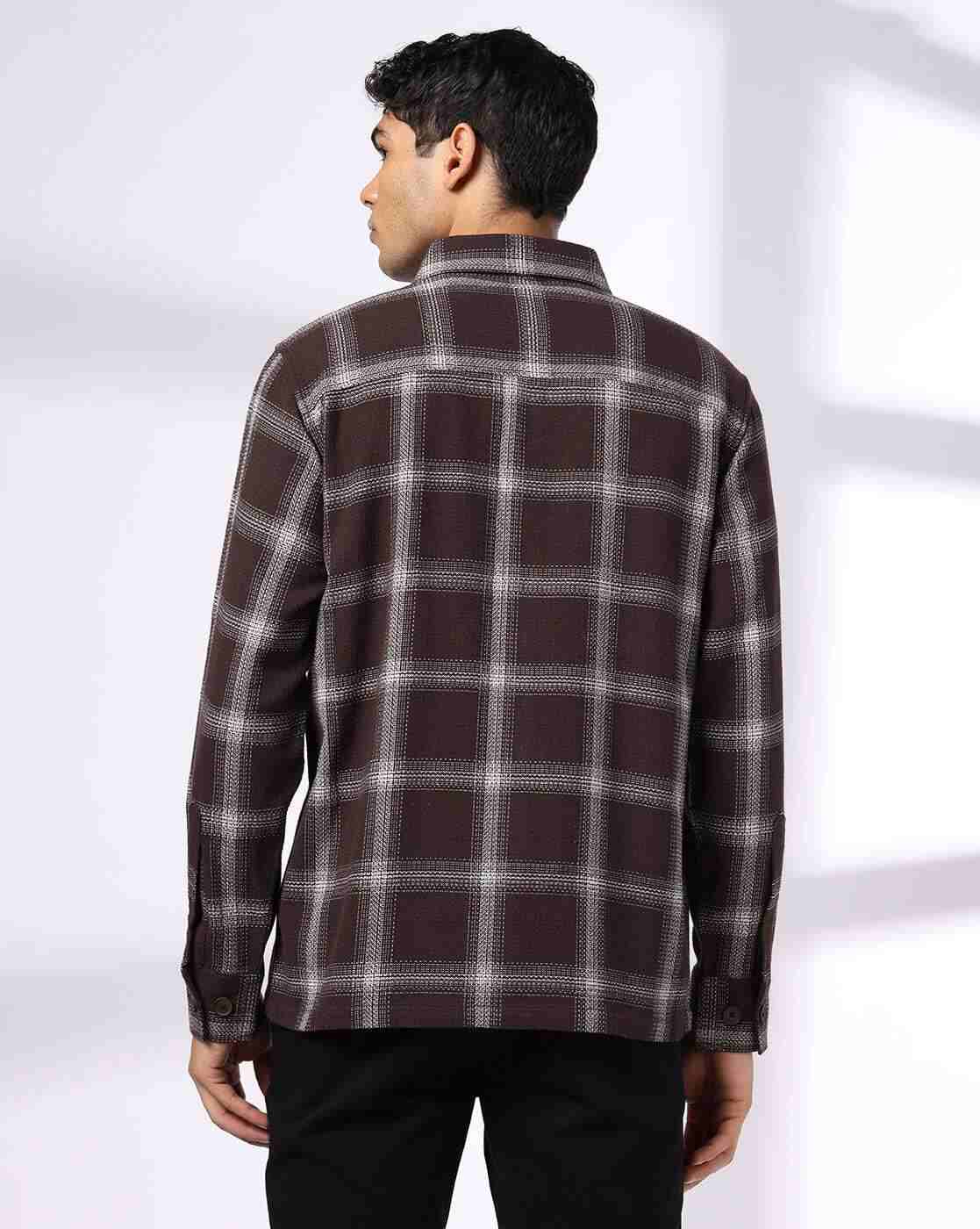 NETPLAY | Men Checked Slim Fit Shacket with Patch Pockets|2