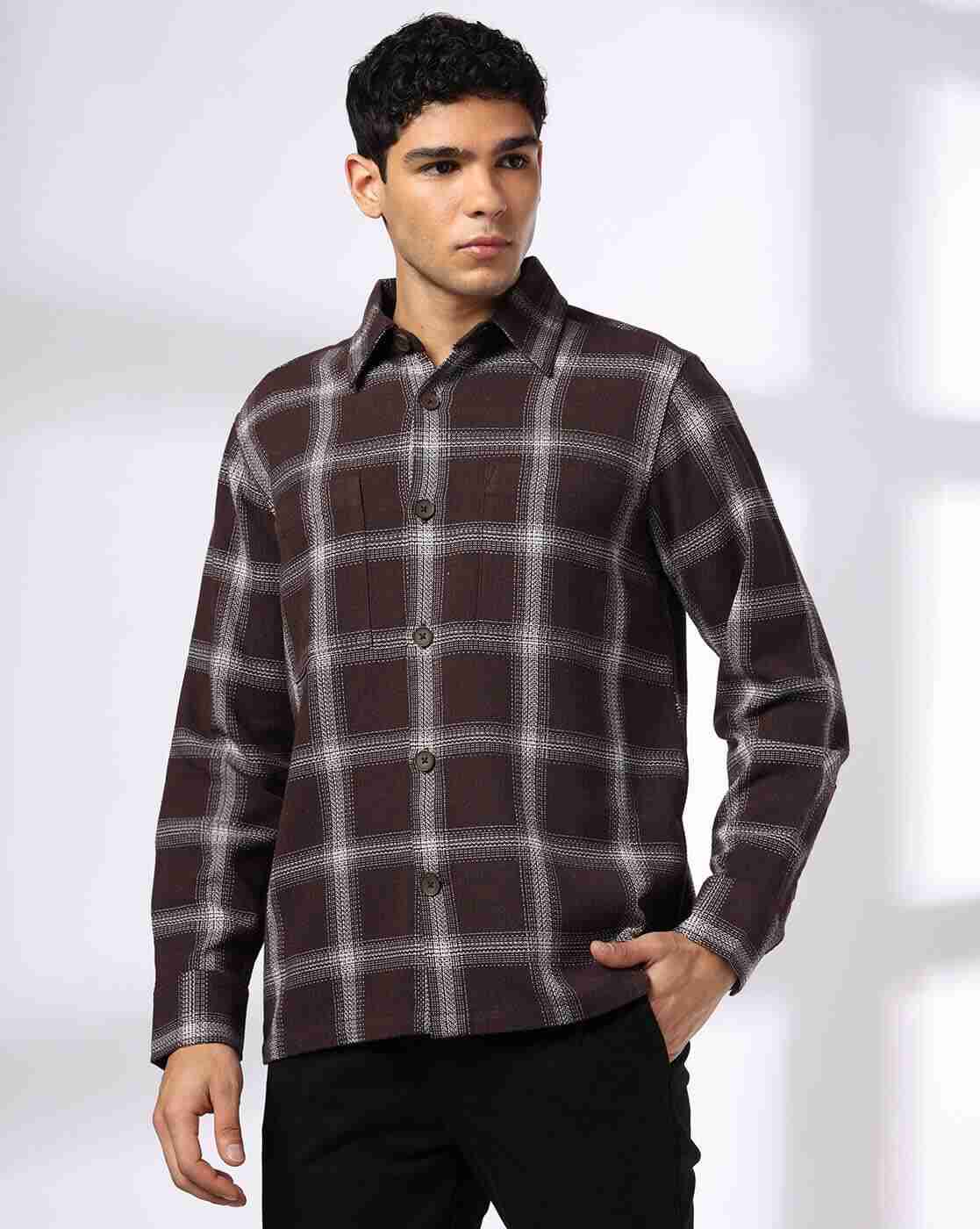 NETPLAY | Men Checked Slim Fit Shacket with Patch Pockets|3