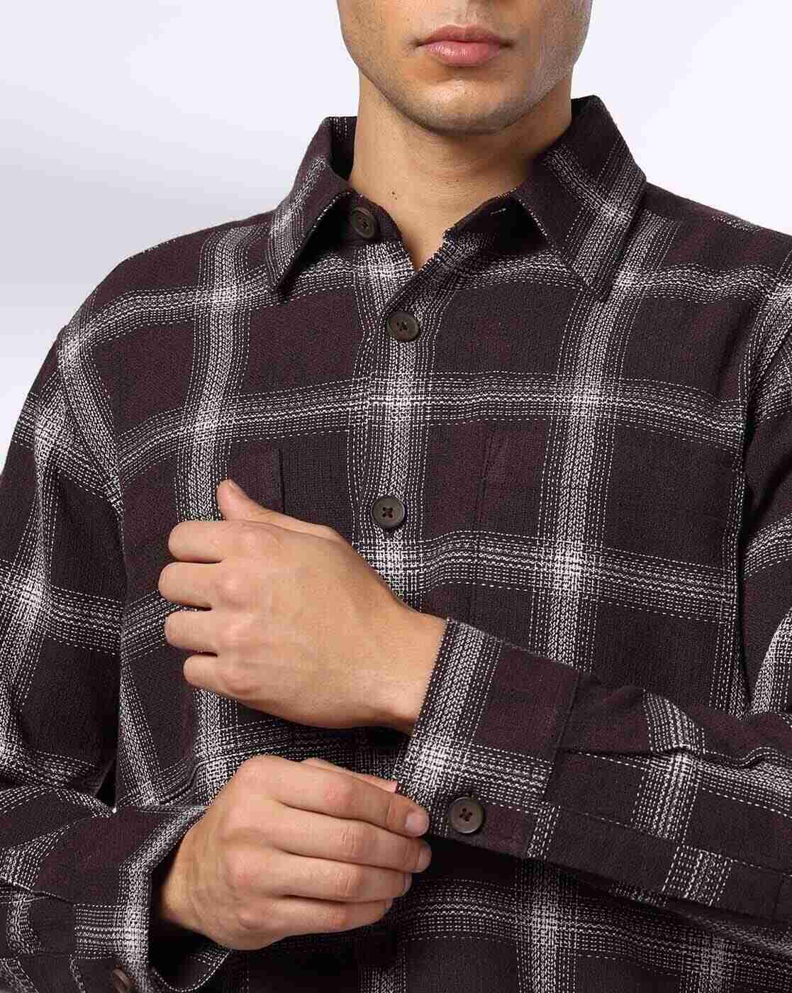 NETPLAY | Men Checked Slim Fit Shacket with Patch Pockets|4