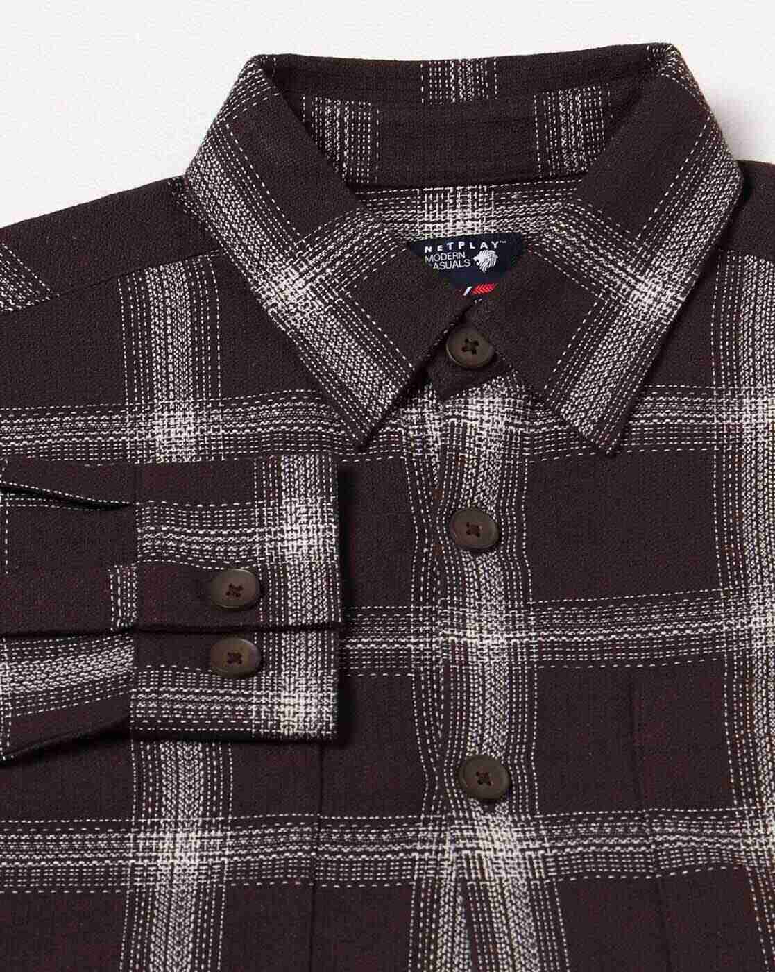 NETPLAY | Men Checked Slim Fit Shacket with Patch Pockets|5