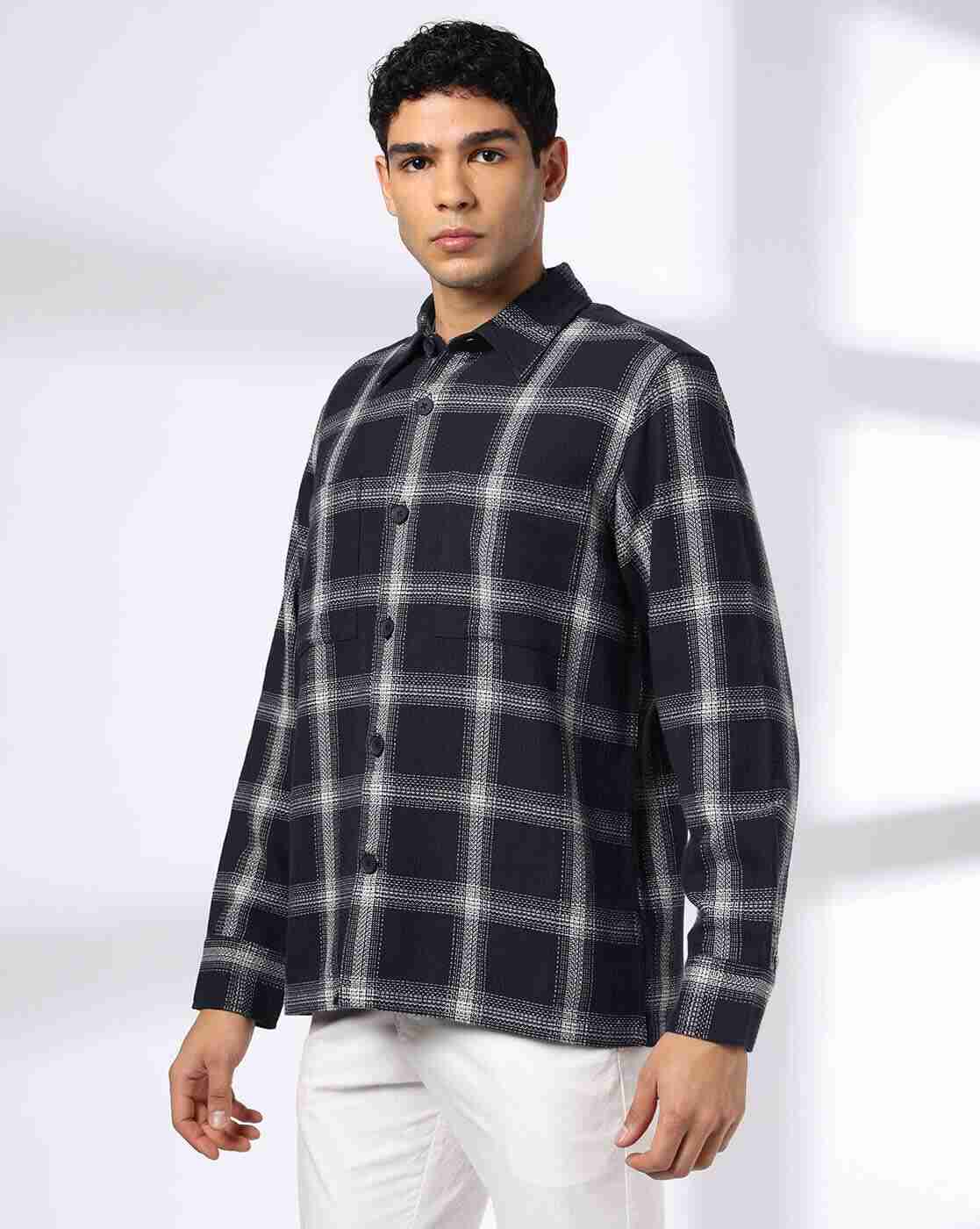 NETPLAY | Men Checked Slim Fit Shacket with Patch Pockets|1