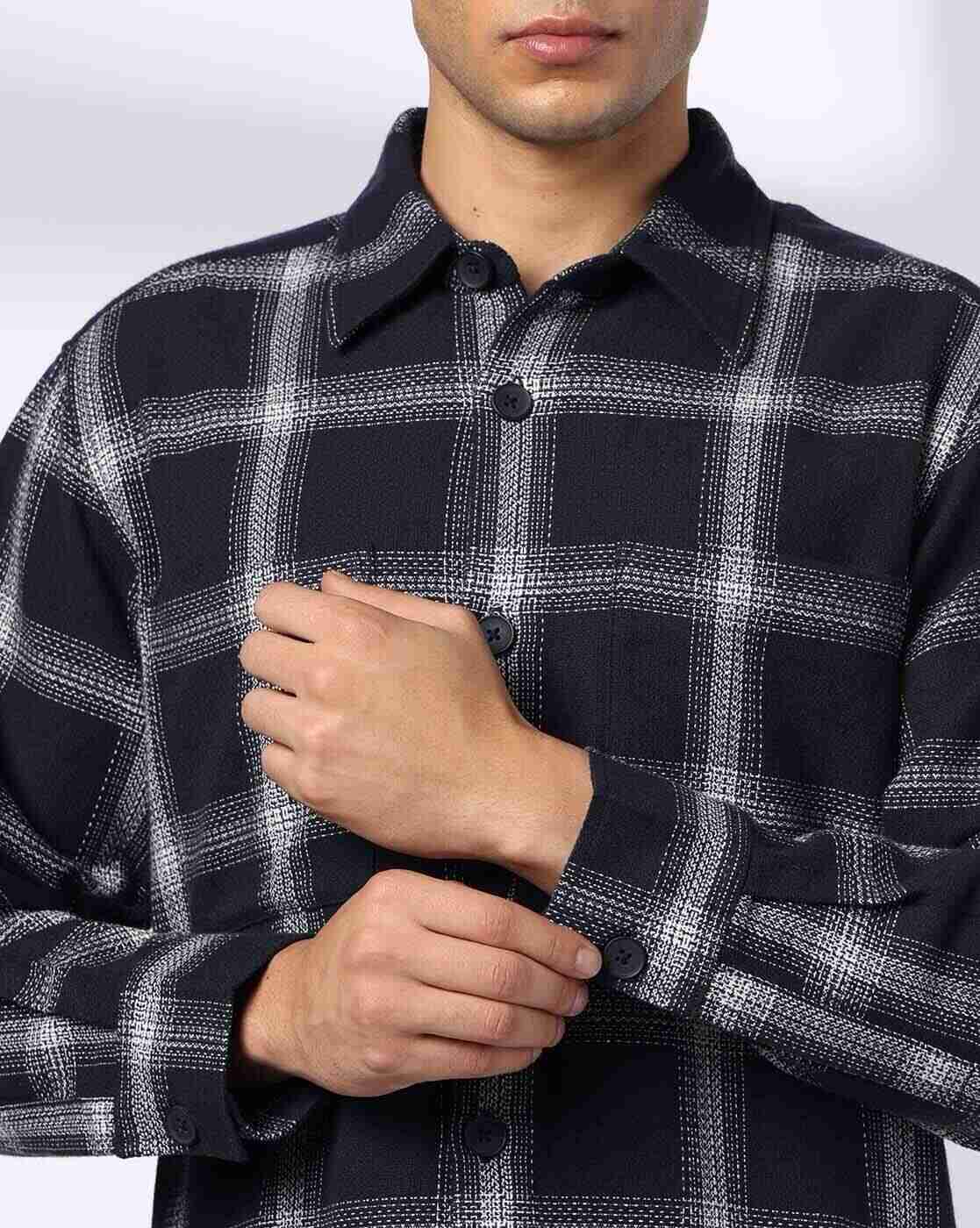 NETPLAY | Men Checked Slim Fit Shacket with Patch Pockets|4