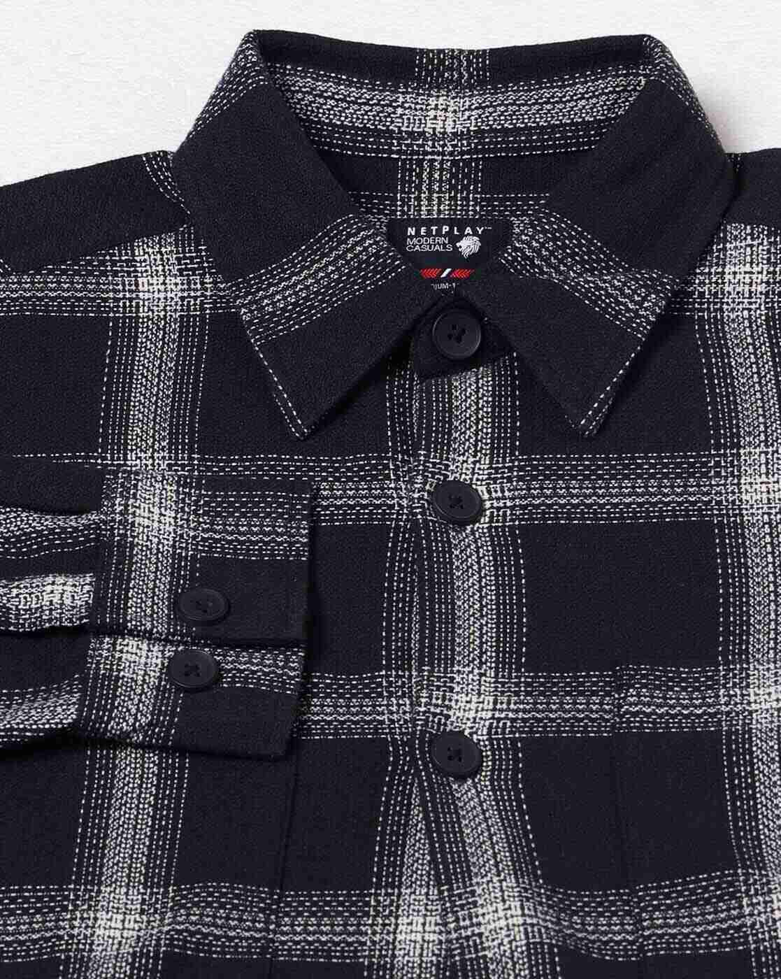 NETPLAY | Men Checked Slim Fit Shacket with Patch Pockets|5