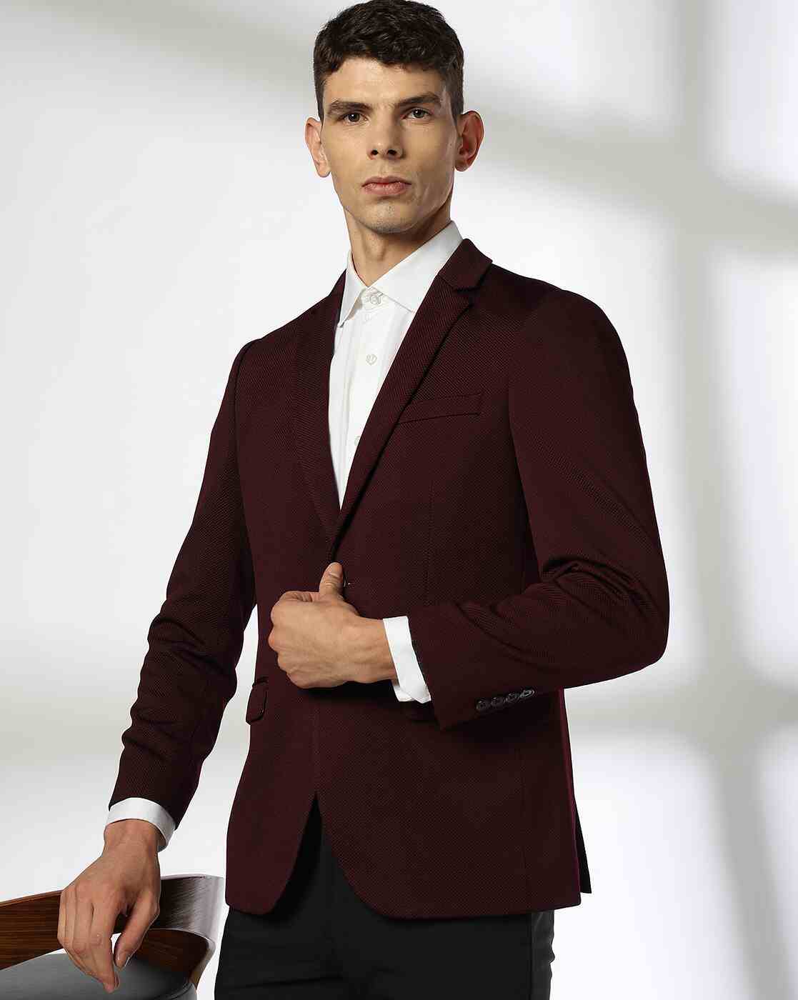 NETPLAY | Men Patterned Regular Fit Single-Breasted Blazer|0