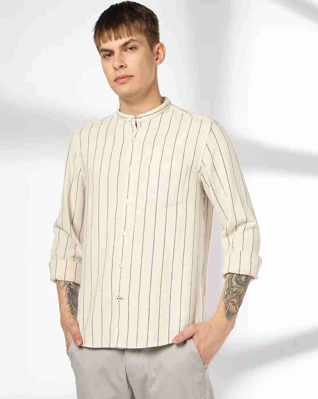 NETPLAY | Men Striped Slim Fit Shirt with Patch Pocket|0