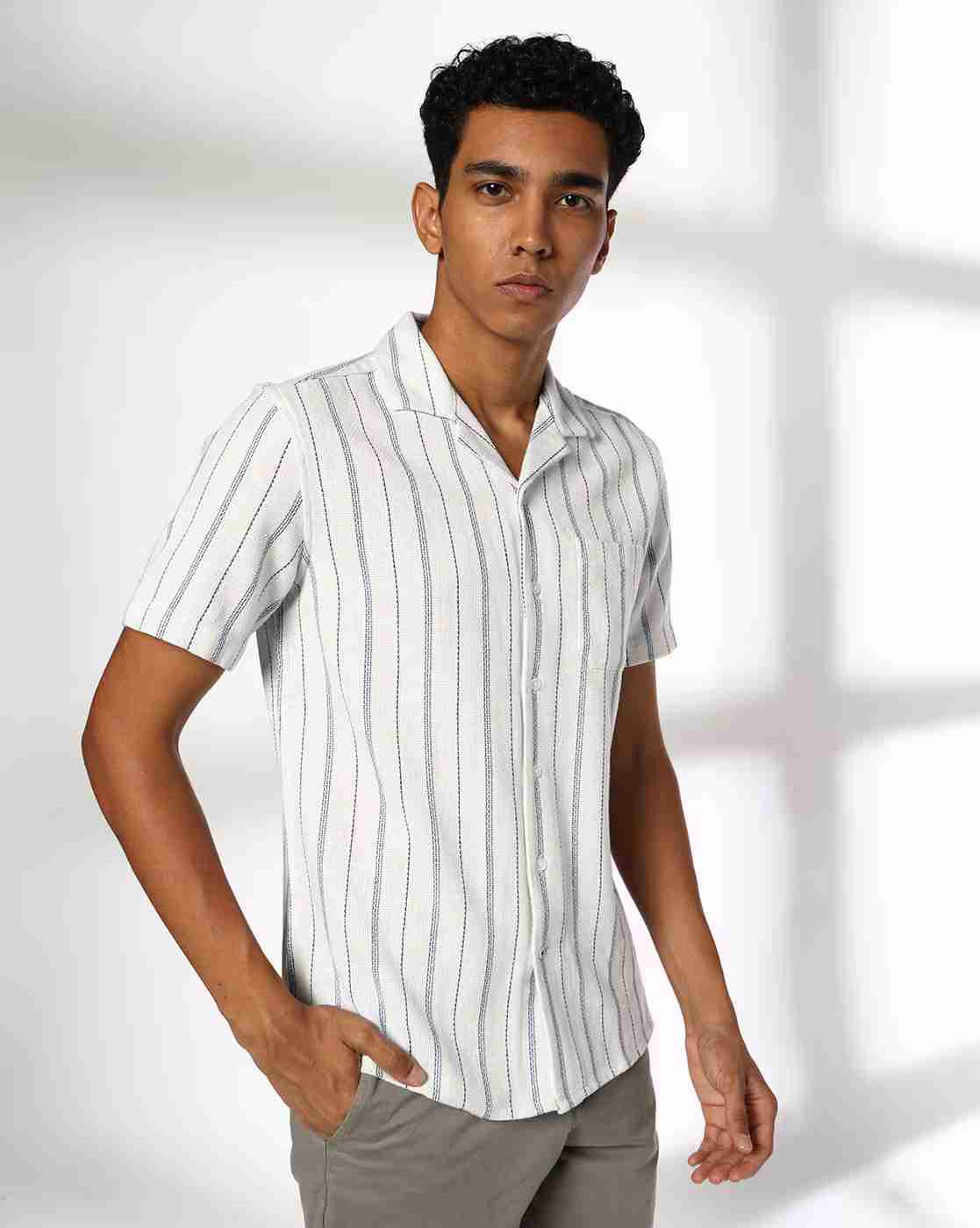 NETPLAY | Men Striped Resort Slim Fit Shirt with Patch Pocket|0