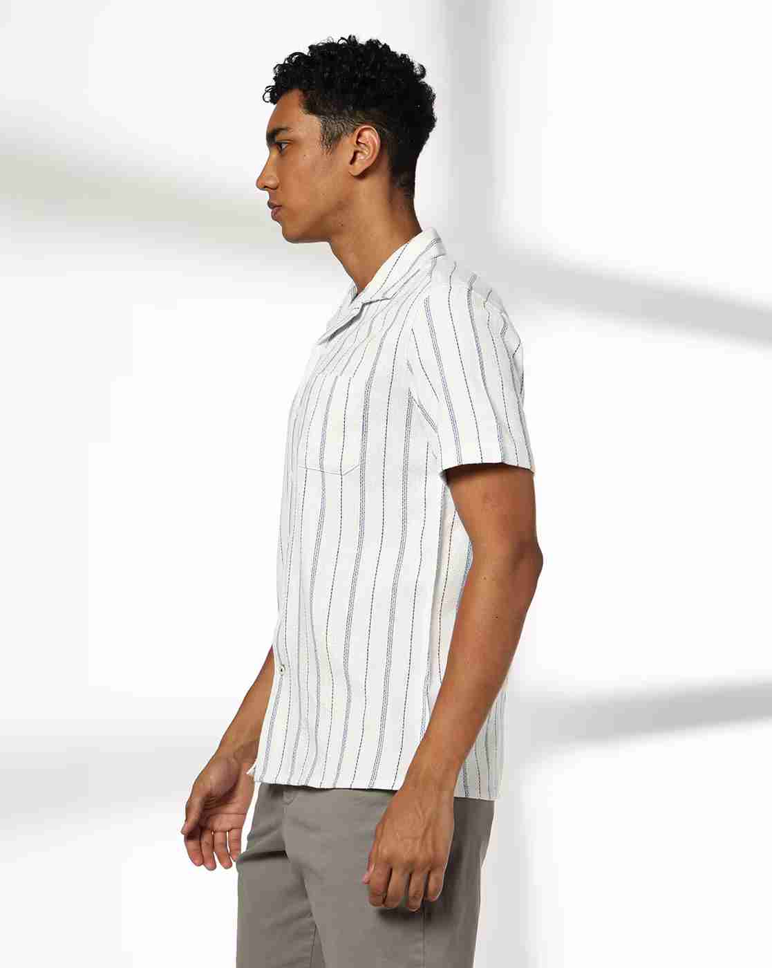 NETPLAY | Men Striped Resort Slim Fit Shirt with Patch Pocket|1