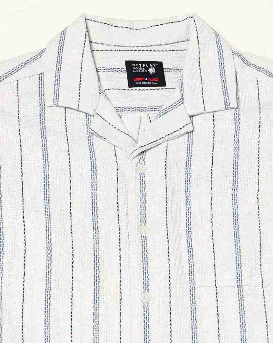 NETPLAY | Men Striped Resort Slim Fit Shirt with Patch Pocket|4