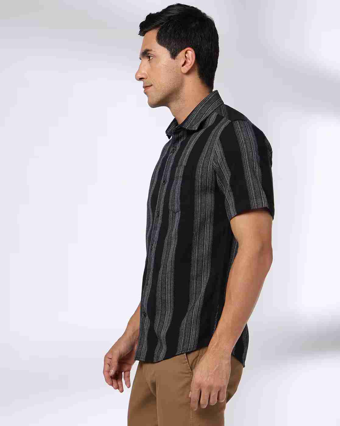 NETPLAY | Men Striped Slim Fit Shirt with Patch Pocket|1