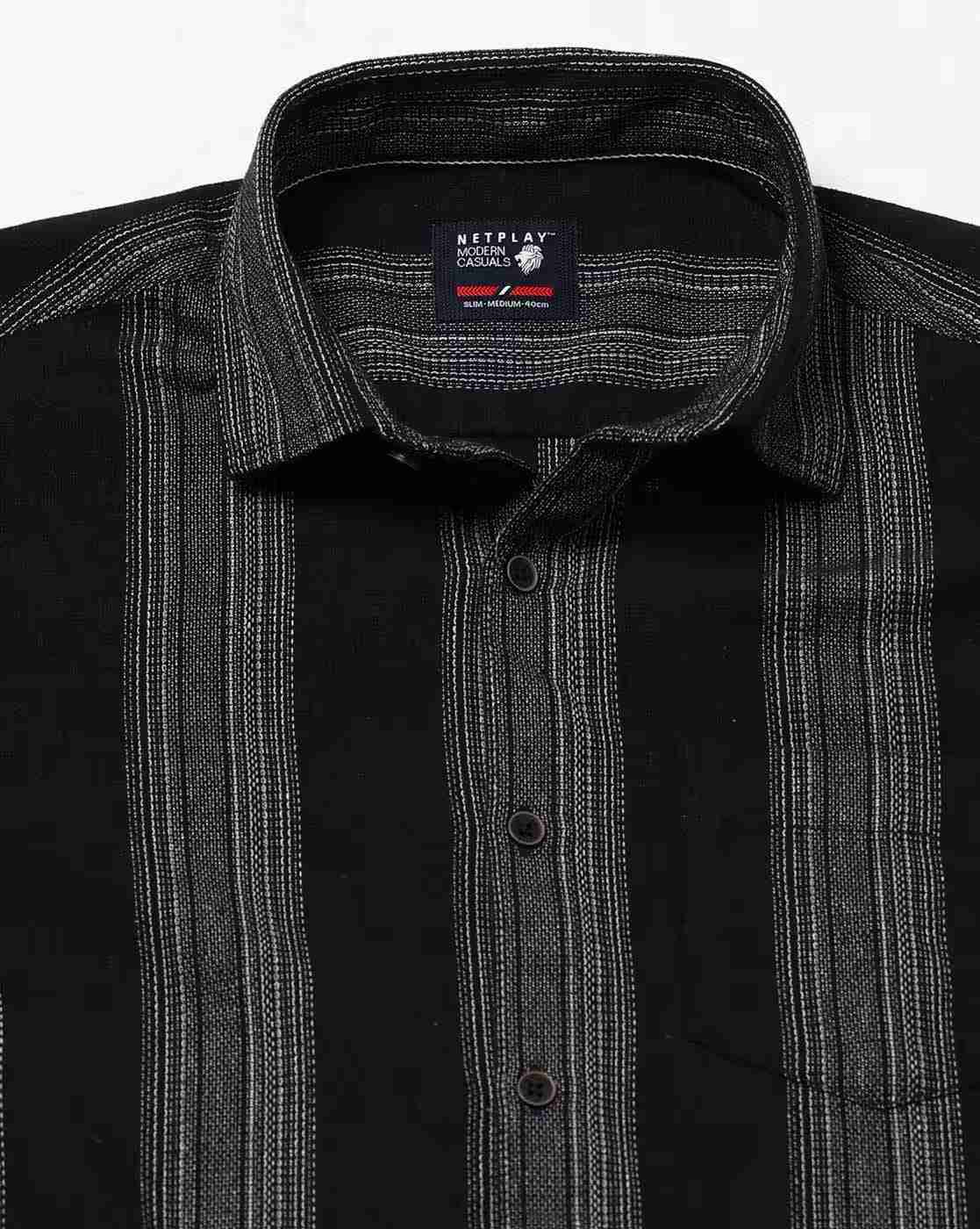NETPLAY | Men Striped Slim Fit Shirt with Patch Pocket|4