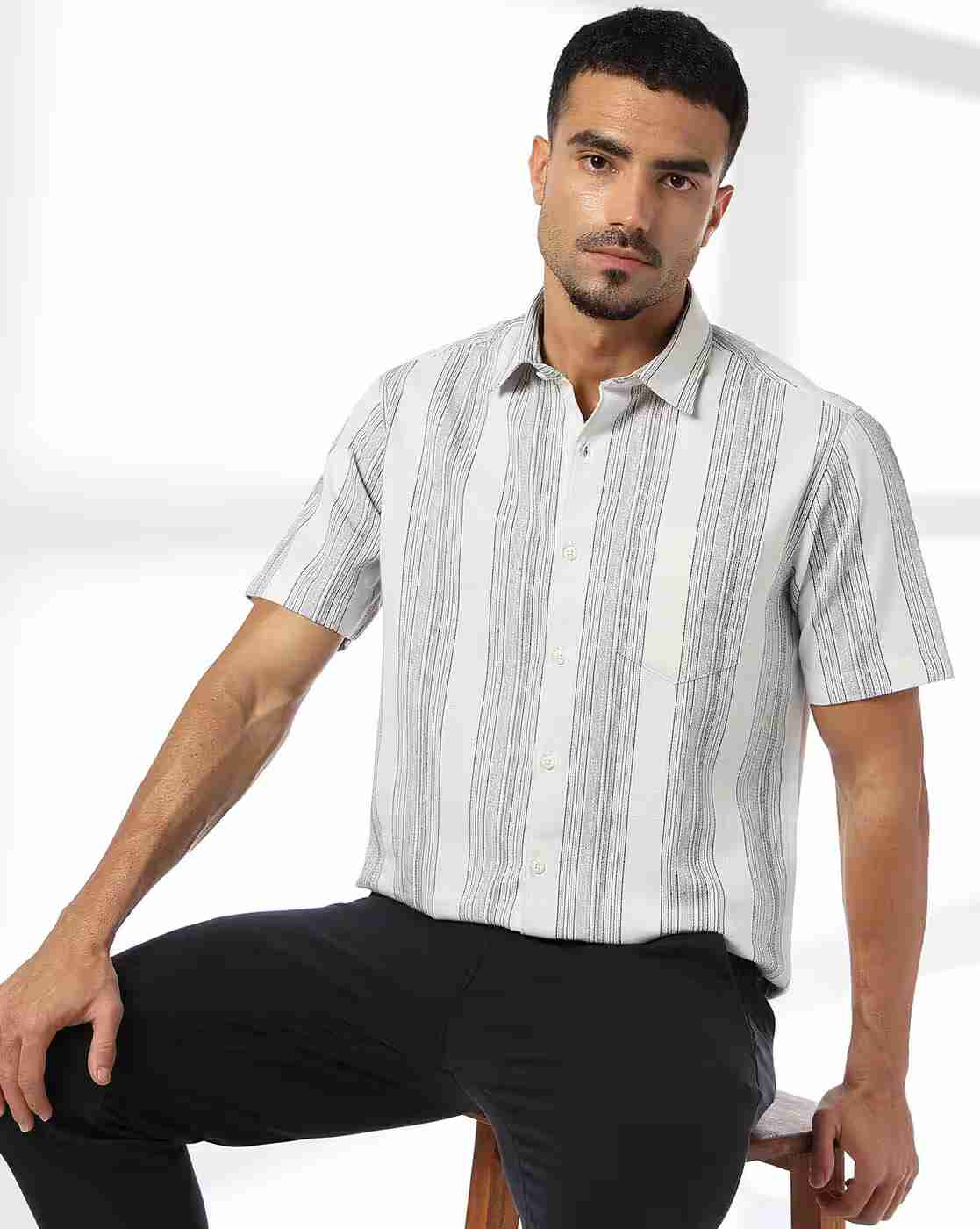 NETPLAY | Men Striped Slim Fit Shirt with Patch Pocket|0