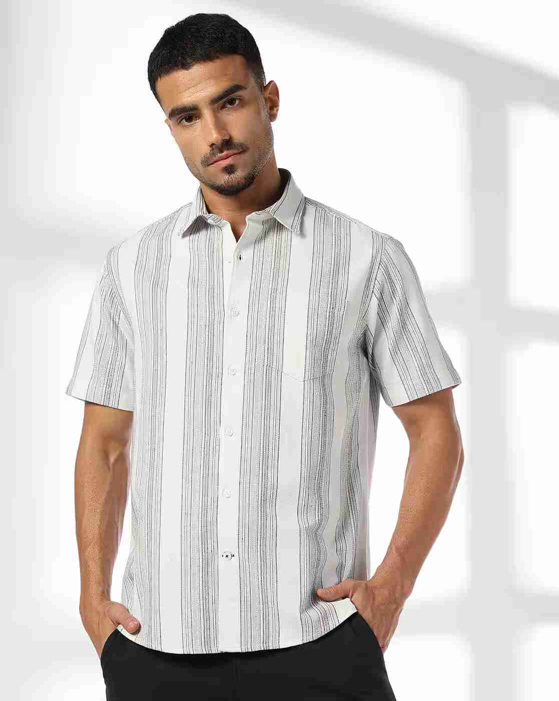 NETPLAY | Men Striped Slim Fit Shirt with Patch Pocket|3
