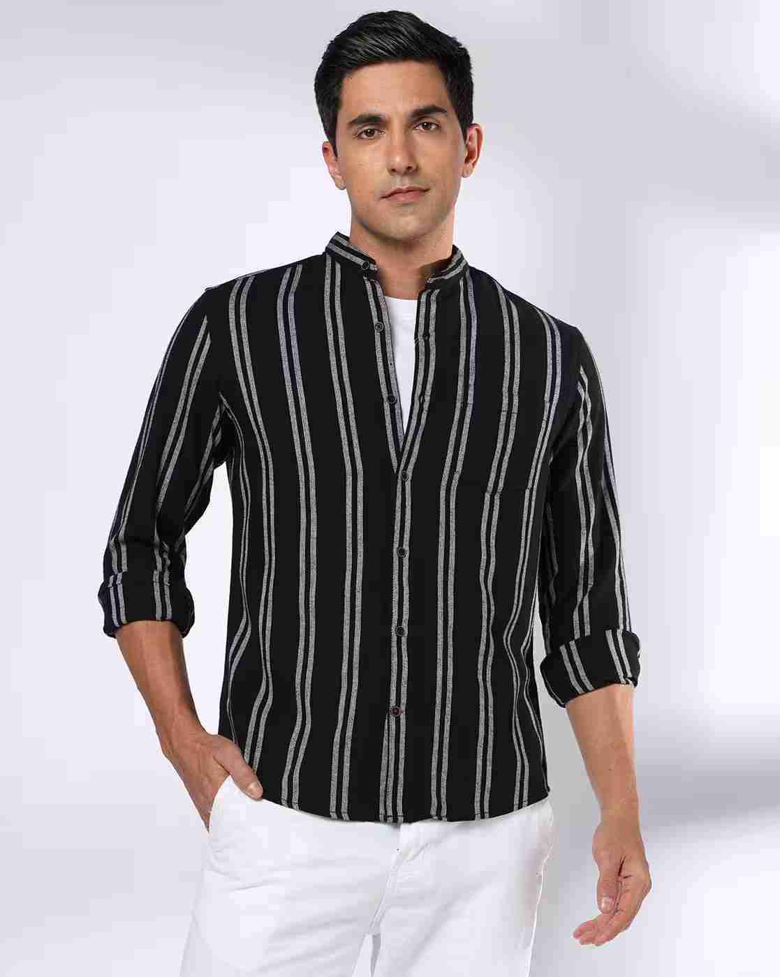 NETPLAY | Men Np 06 Striped Slim Fit Shirt with Patch Pocket|0