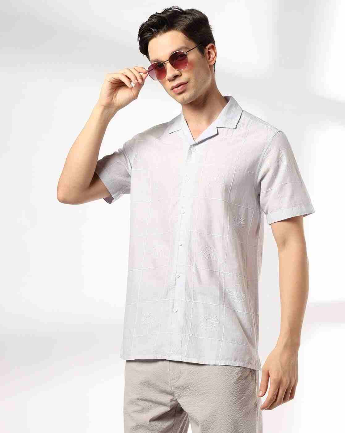Men Embroidered Slim Fit Cotton Shirt