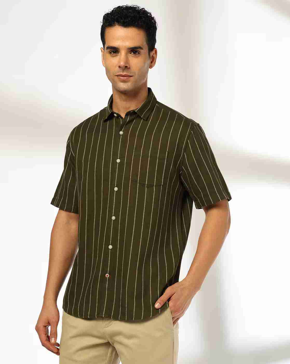 NETPLAY | Men Striped Slim Fit Shirt with Patch Pocket|3
