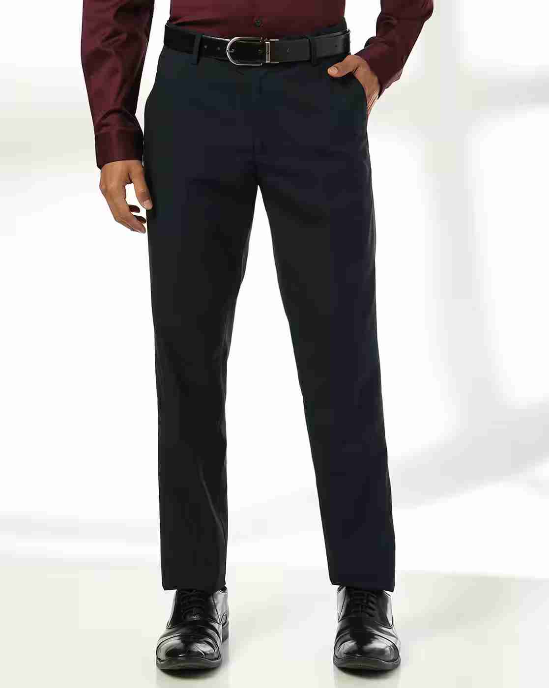 Men Slim Fit Flat Front Trousers