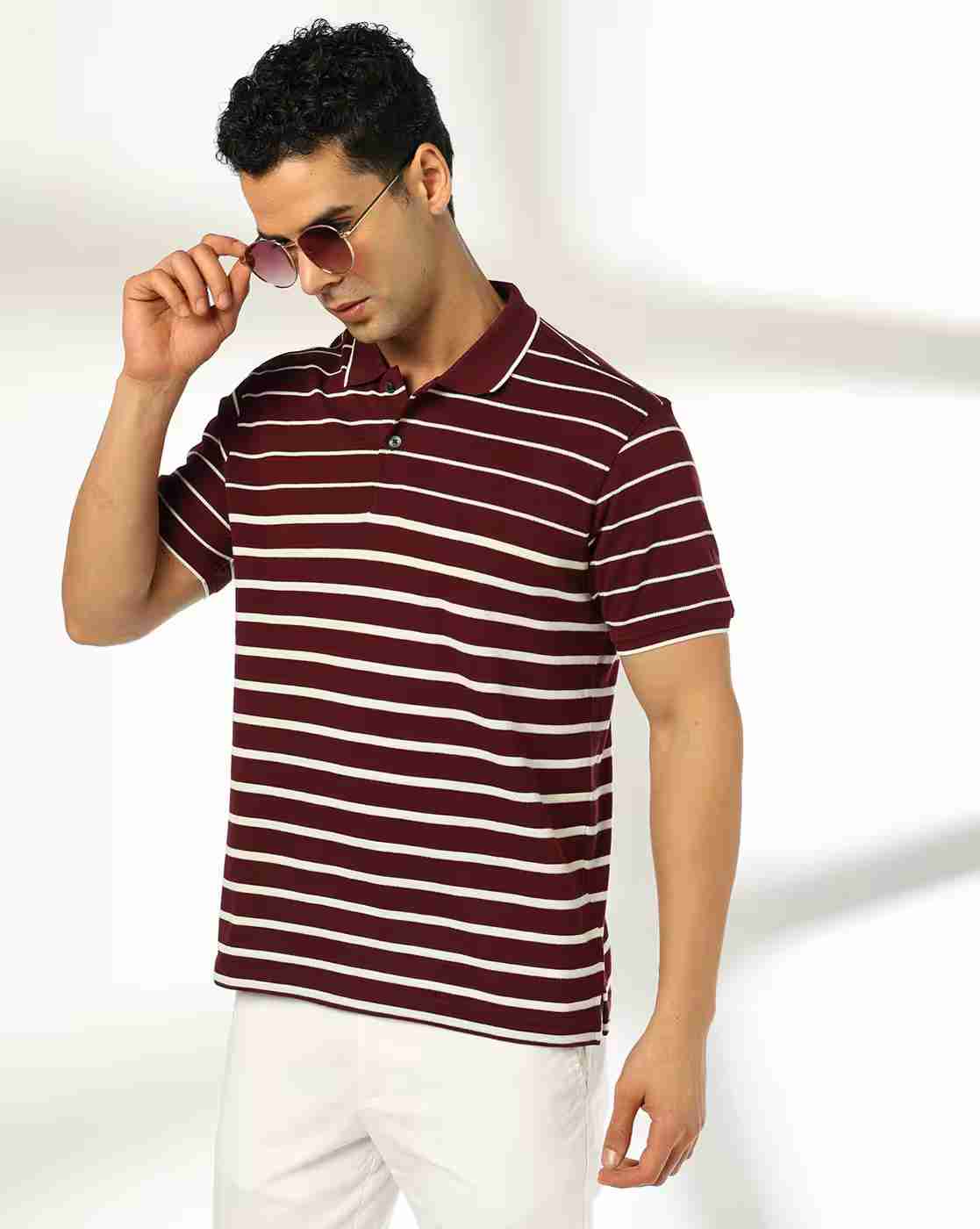 NETPLAY | Men Striped Slim Fit Polo T-Shirt|0