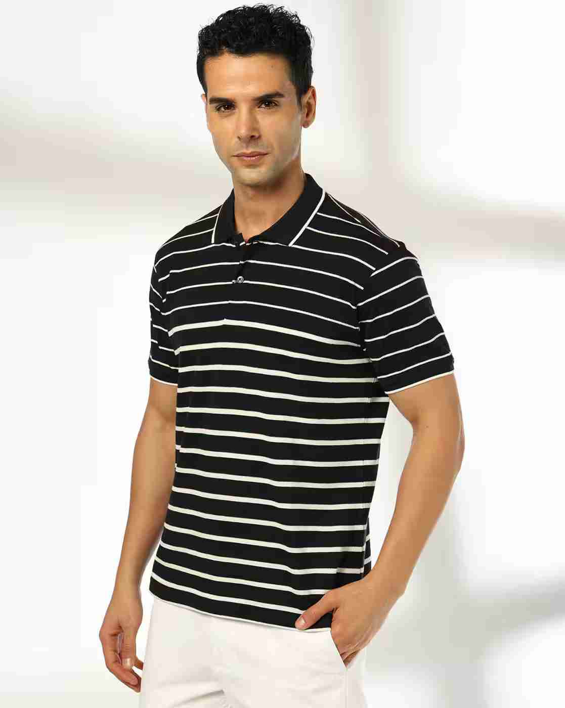 Men Striped Slim Fit Polo T-Shirt