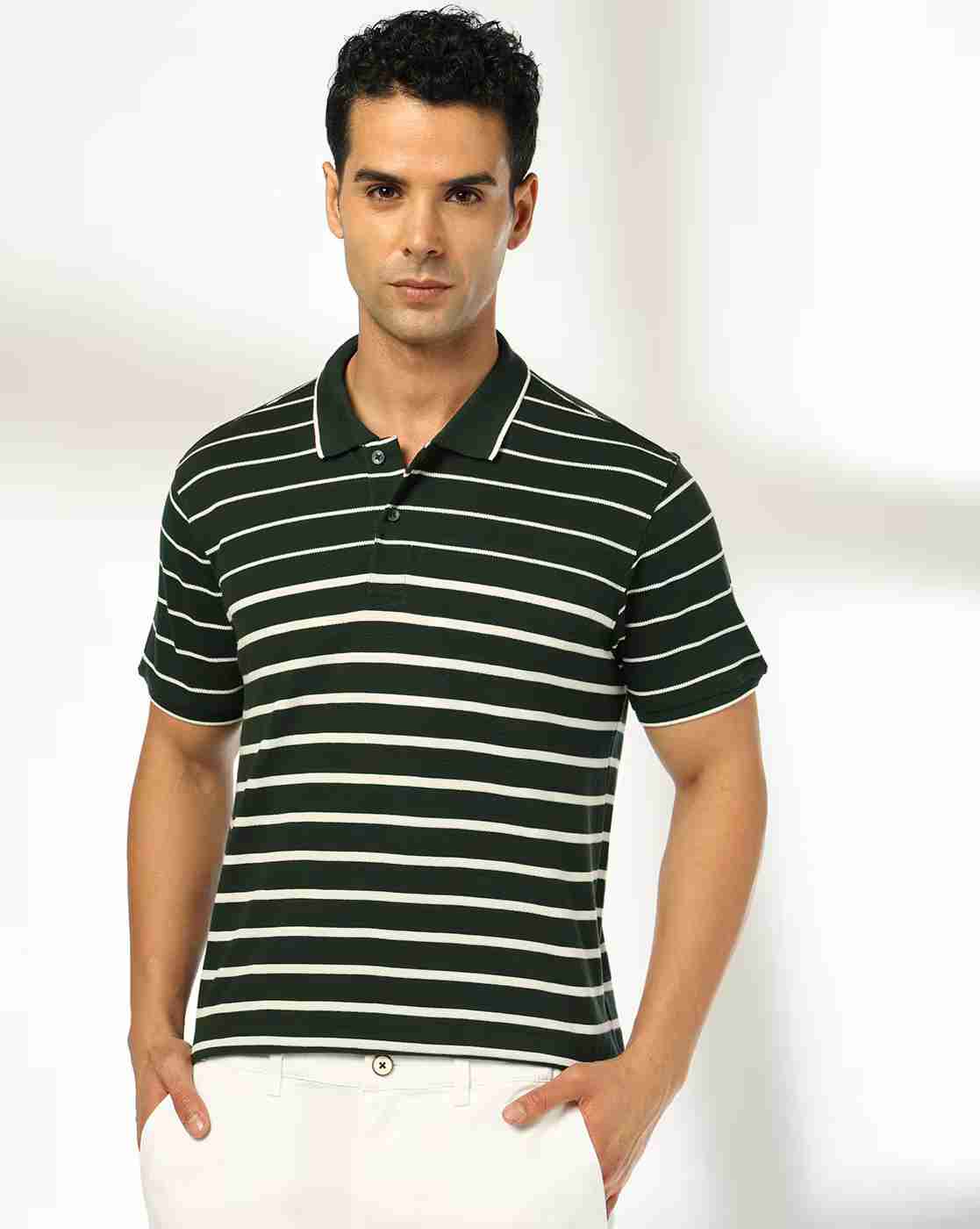 Men Striped Slim Fit Polo T-Shirt