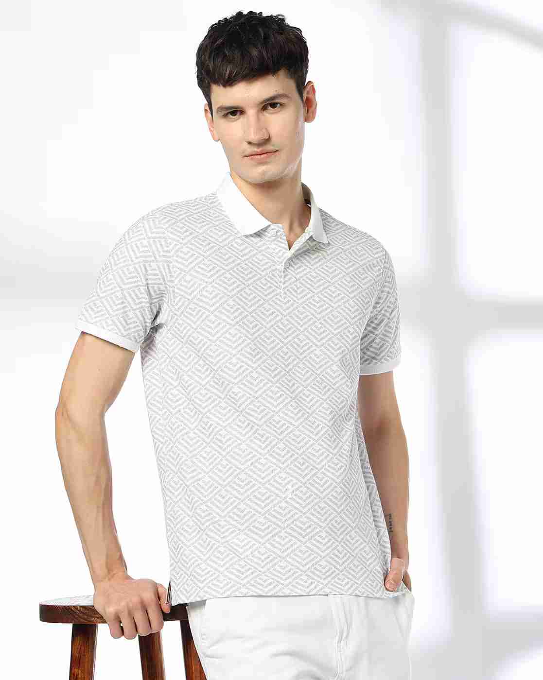 NETPLAY | Men Geometric Print Slim Fit Polo T-Shirt|0