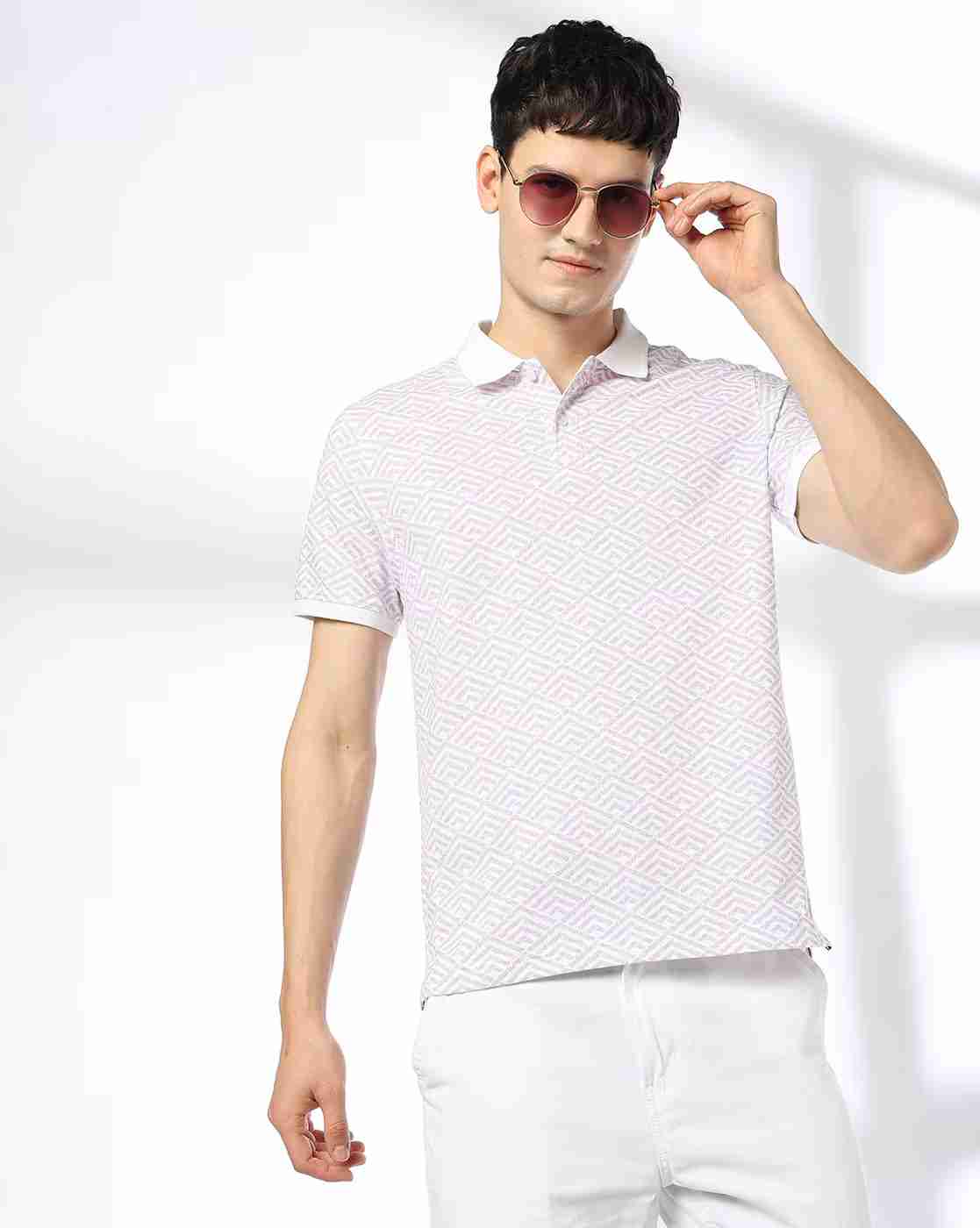 Men Geometric Print Slim Fit Polo T-Shirt