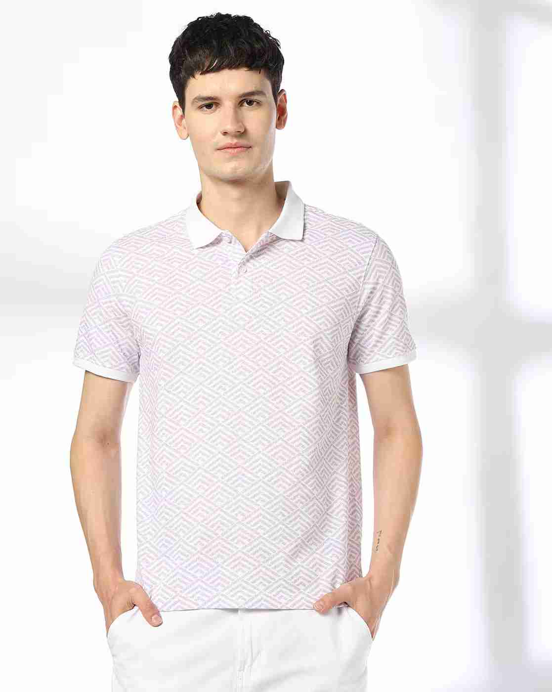 NETPLAY | Men Geometric Print Slim Fit Polo T-Shirt|1
