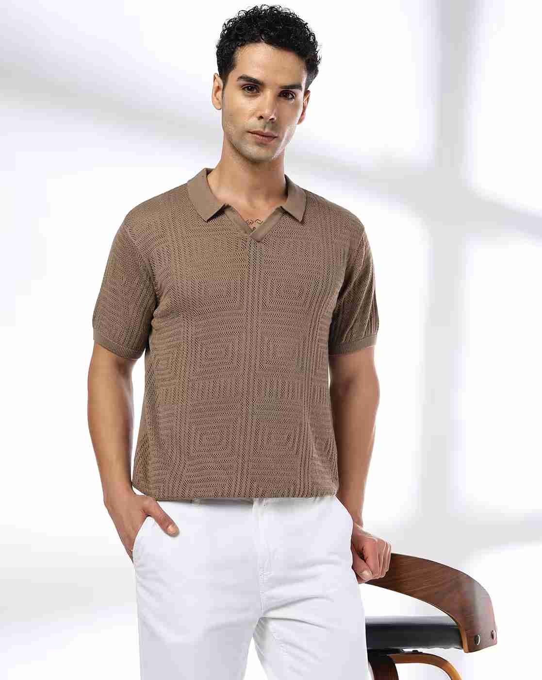 Men Self-Structured Slim Fit Polo T-Shirt