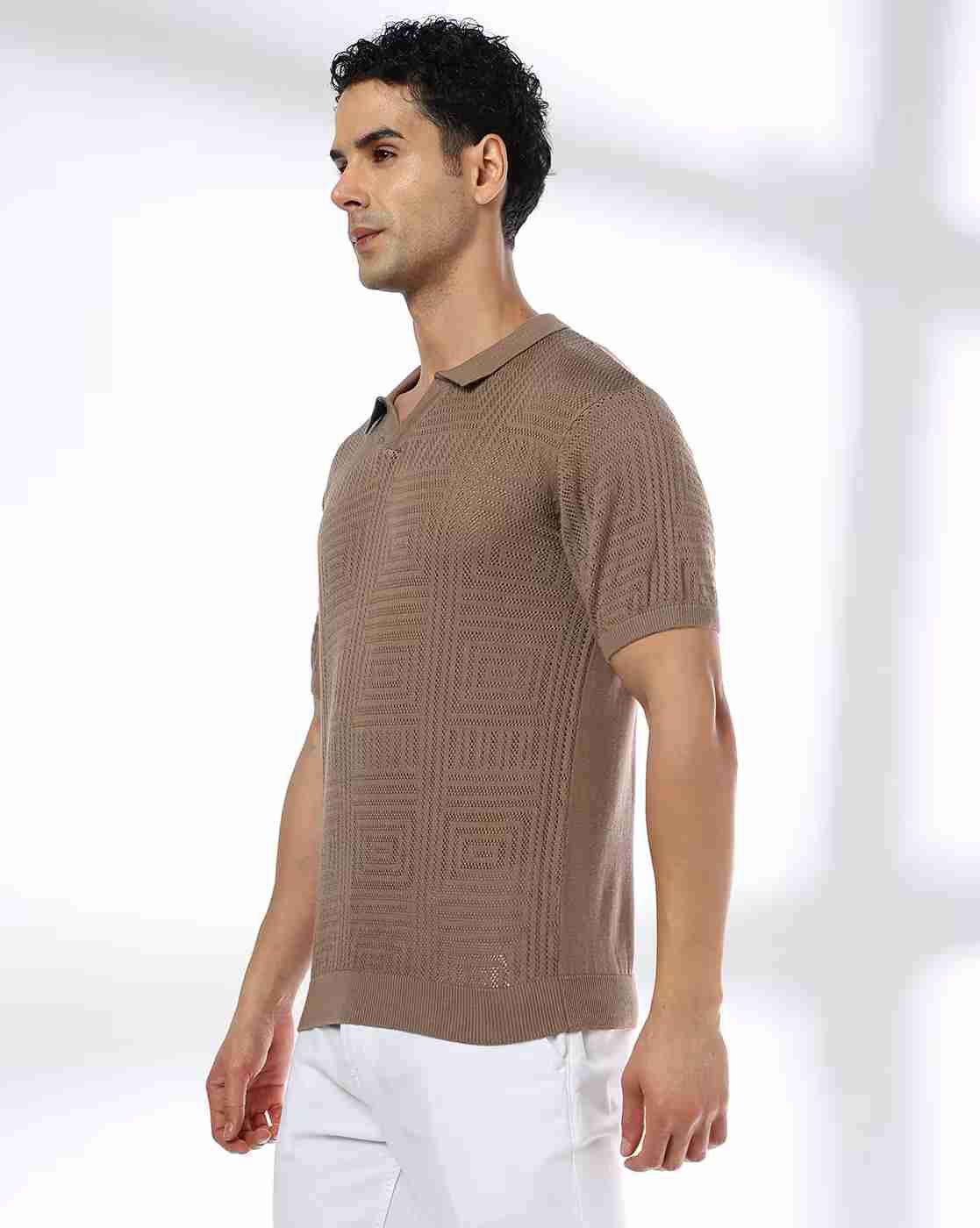 NETPLAY | Men Self-Structured Slim Fit Polo T-Shirt|1
