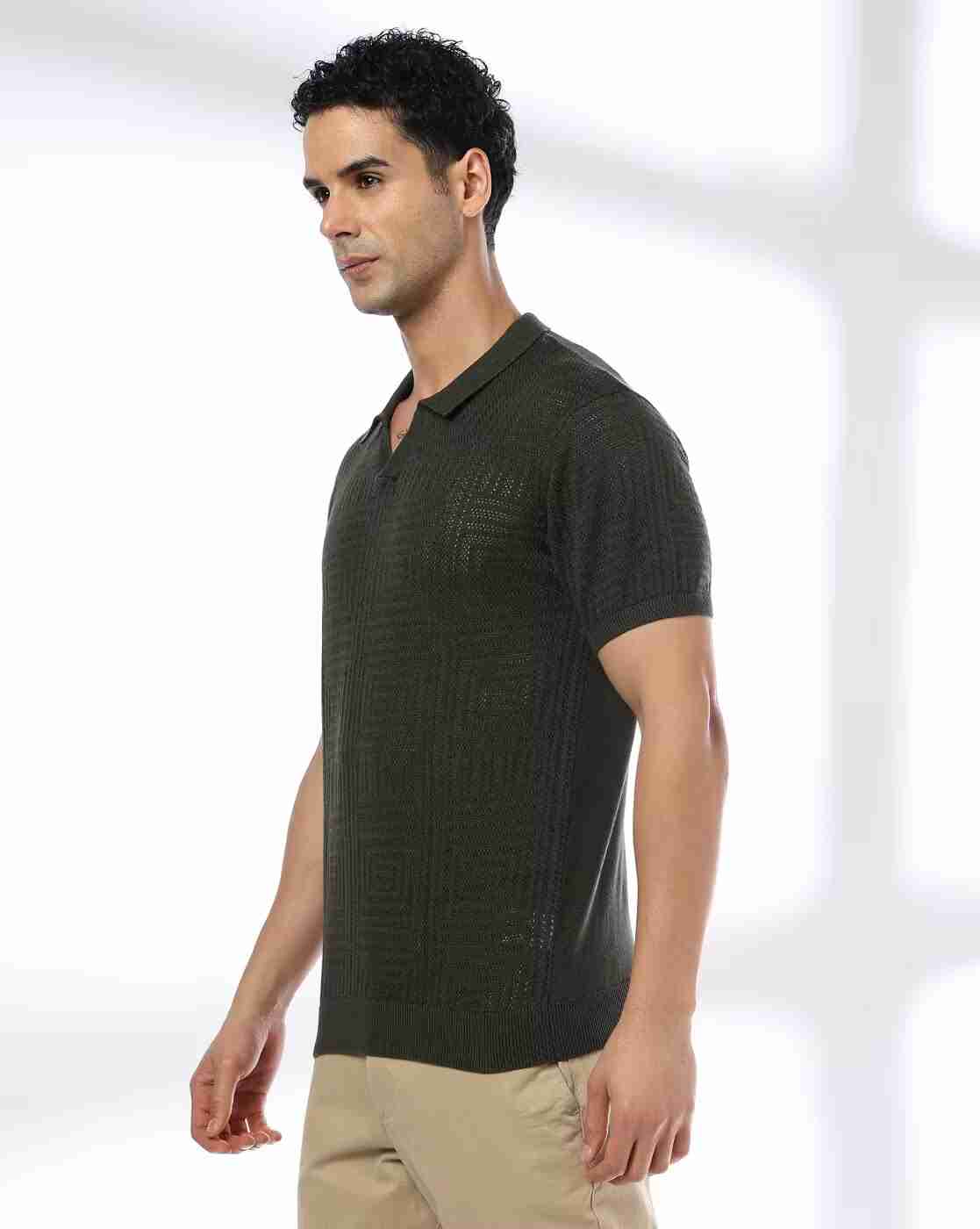 NETPLAY | Men Self-Structured Slim Fit Polo T-Shirt|1