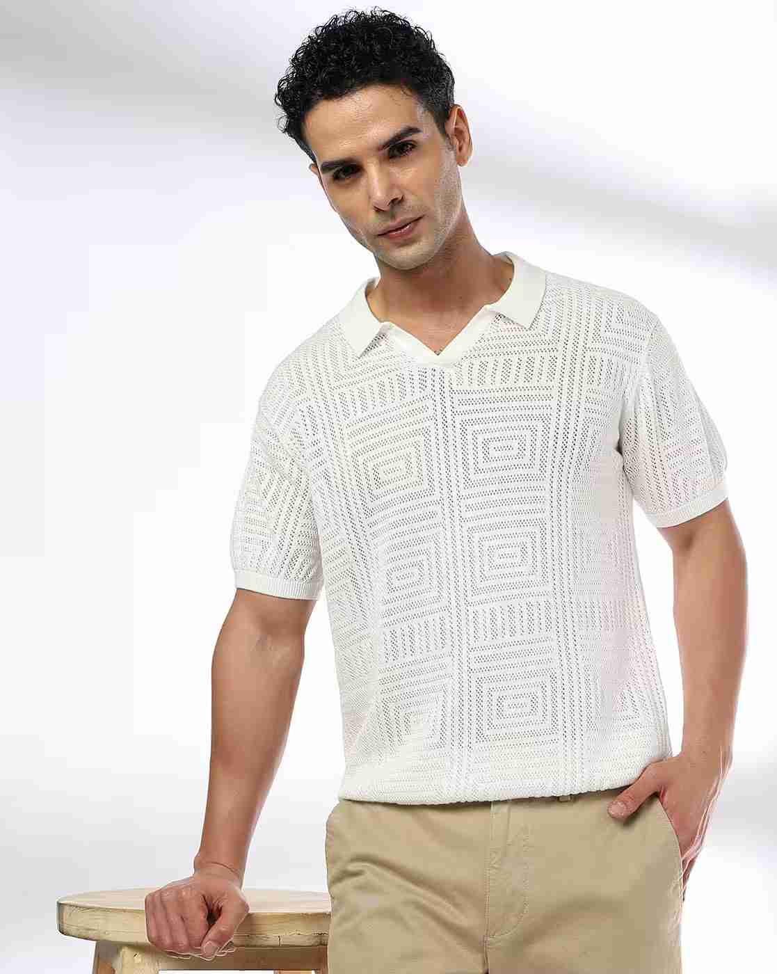 Men Self-Structured Slim Fit Polo T-Shirt