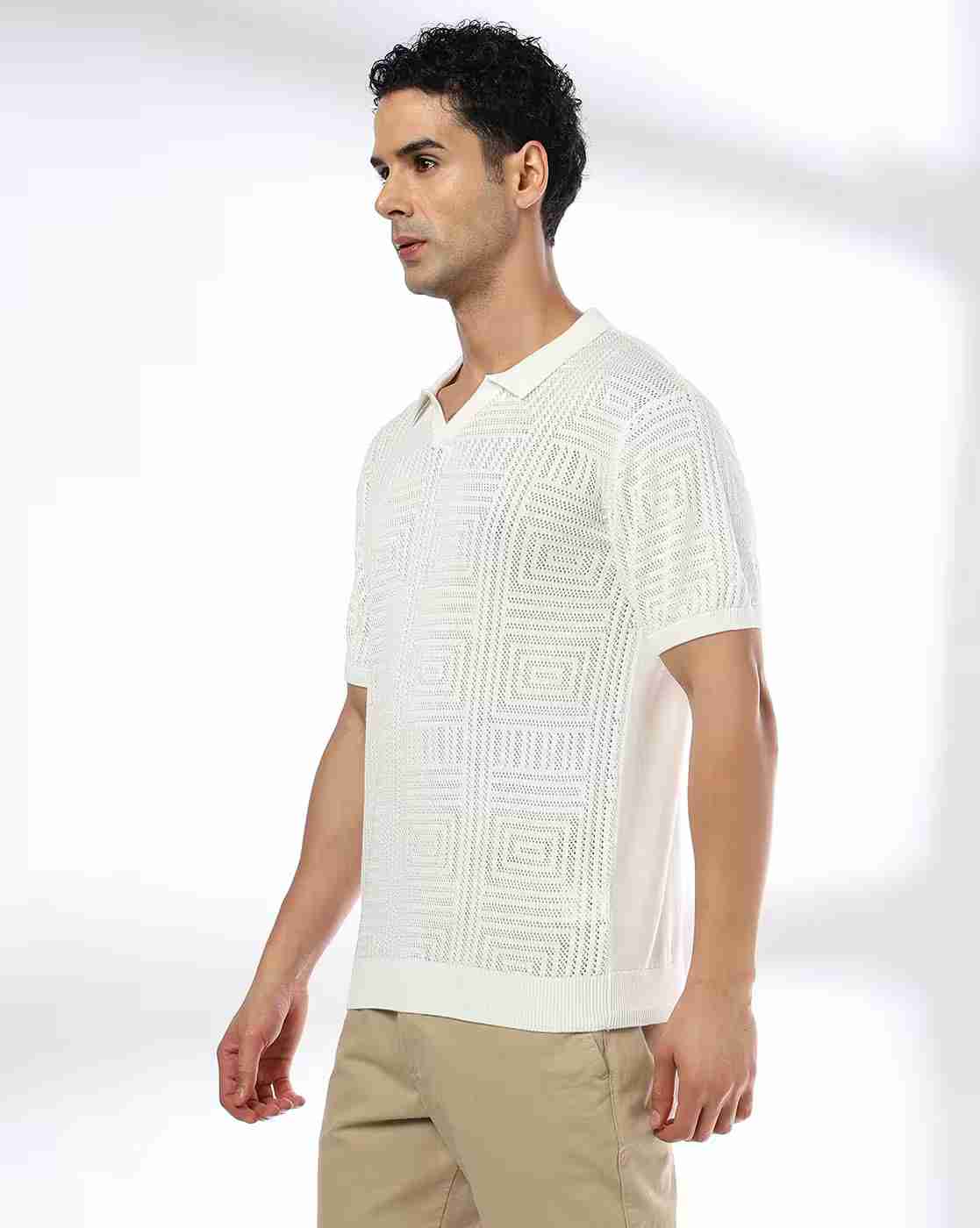 NETPLAY | Men Self-Structured Slim Fit Polo T-Shirt|1