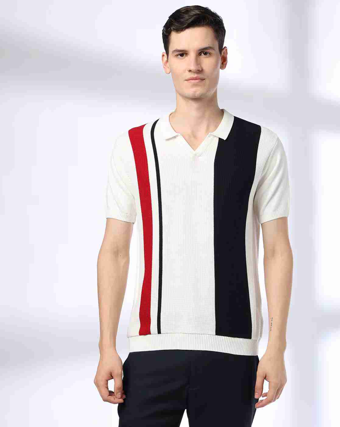 NETPLAY | Men Vertical Striped Slim Fit Polo T-Shirt|3