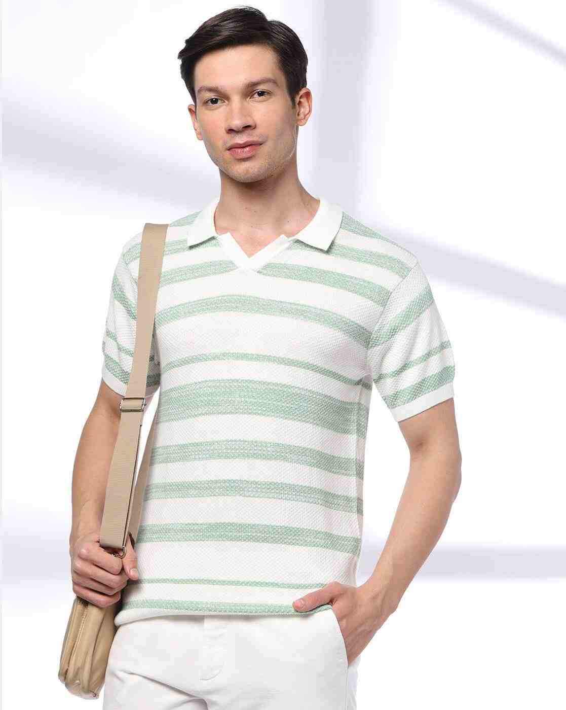 NETPLAY | Men Striped Flat-Knit Polo T-Shirt|0