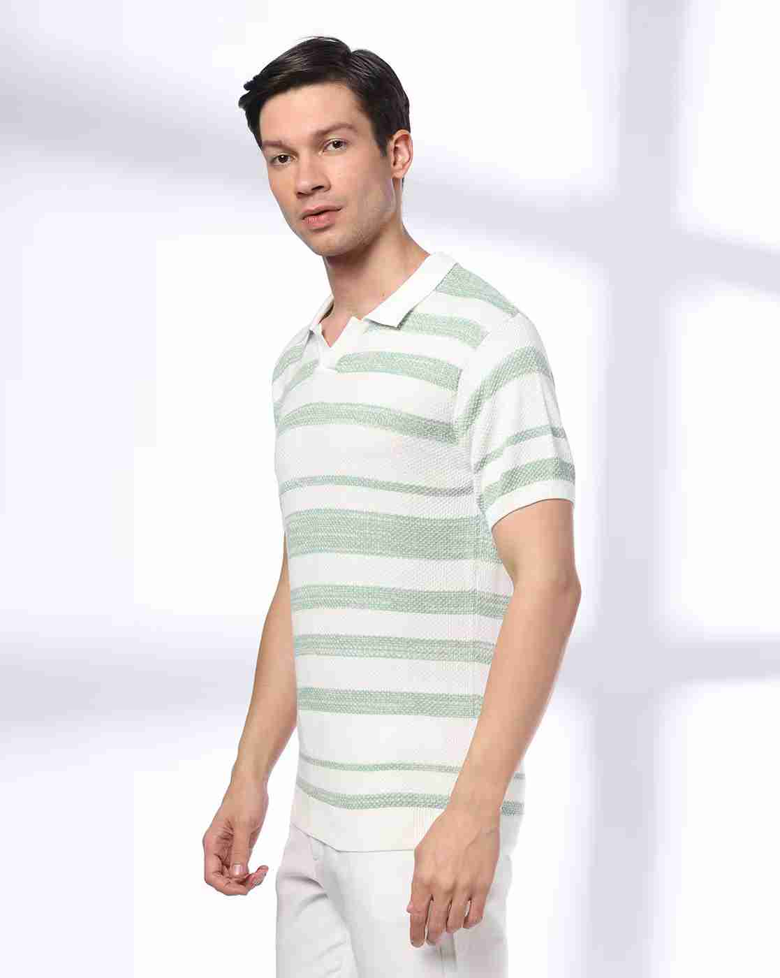 NETPLAY | Men Striped Flat-Knit Polo T-Shirt|1