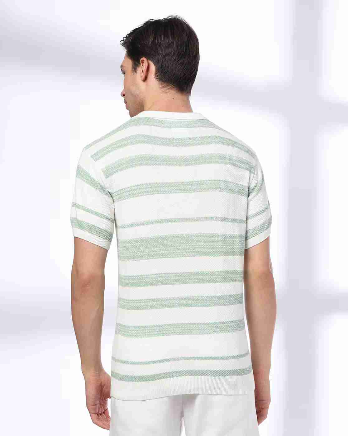 NETPLAY | Men Striped Flat-Knit Polo T-Shirt|2