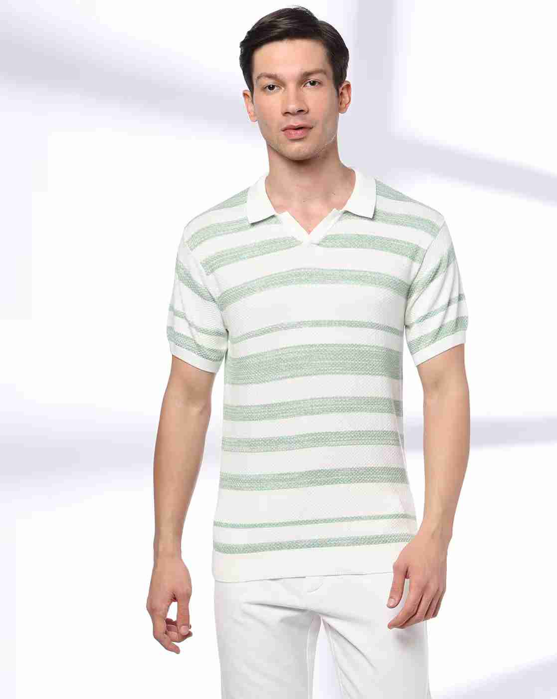 NETPLAY | Men Striped Flat-Knit Polo T-Shirt|3