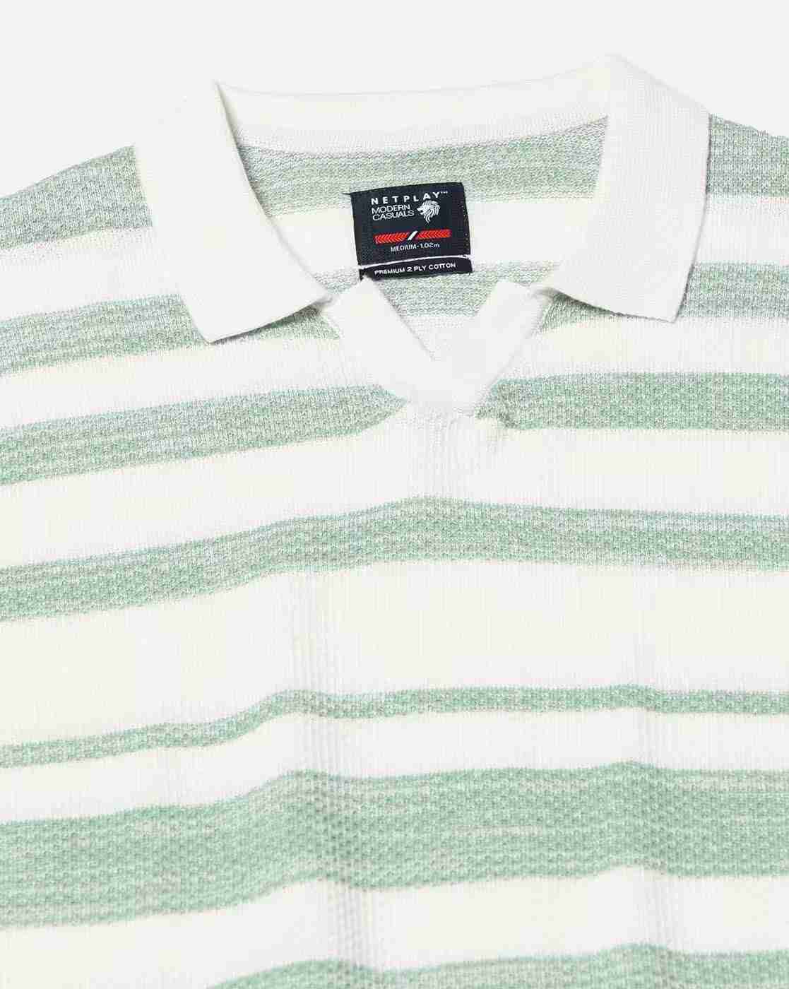 NETPLAY | Men Striped Flat-Knit Polo T-Shirt|5