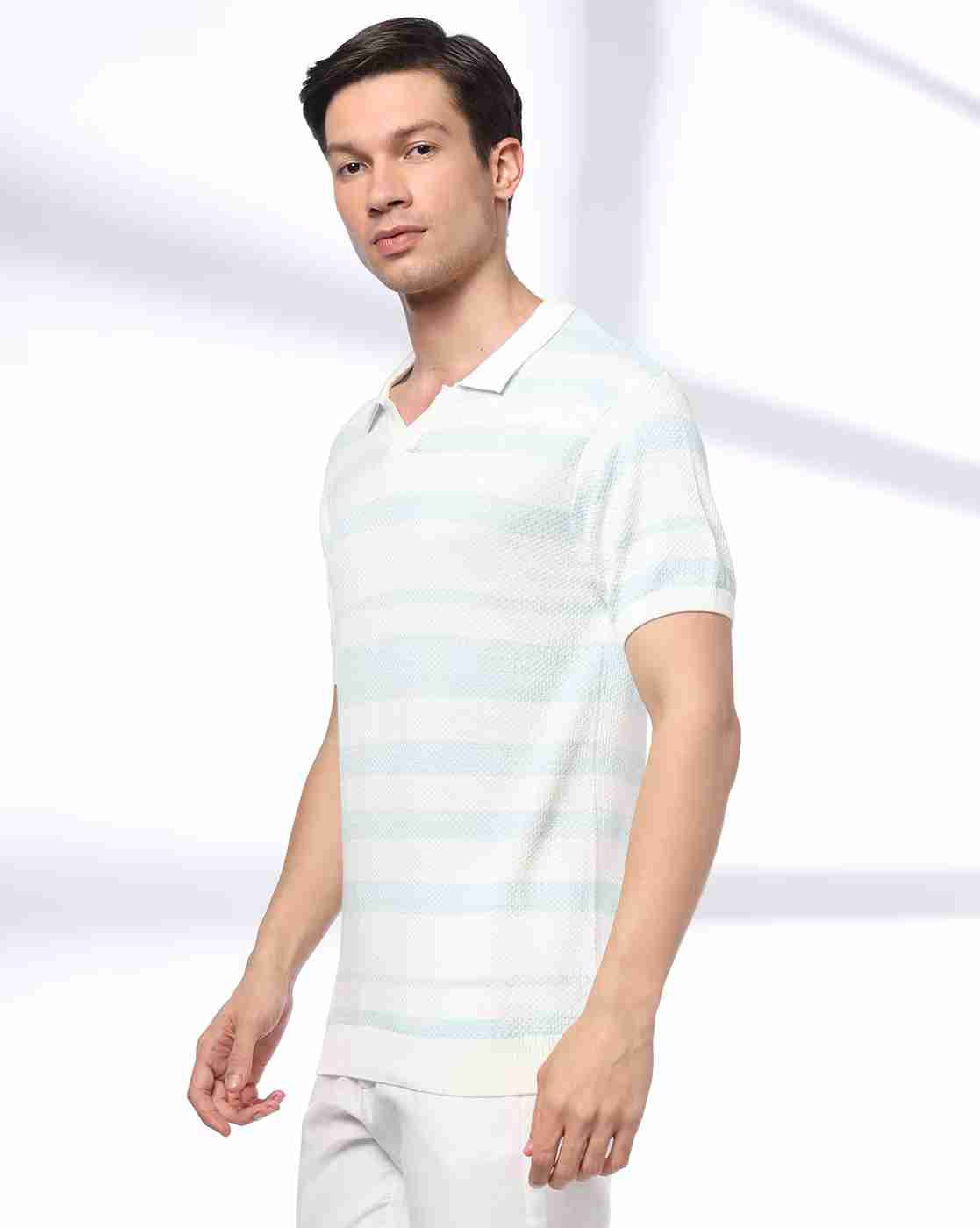 NETPLAY | Men Striped Flat-Knit Polo T-Shirt|1