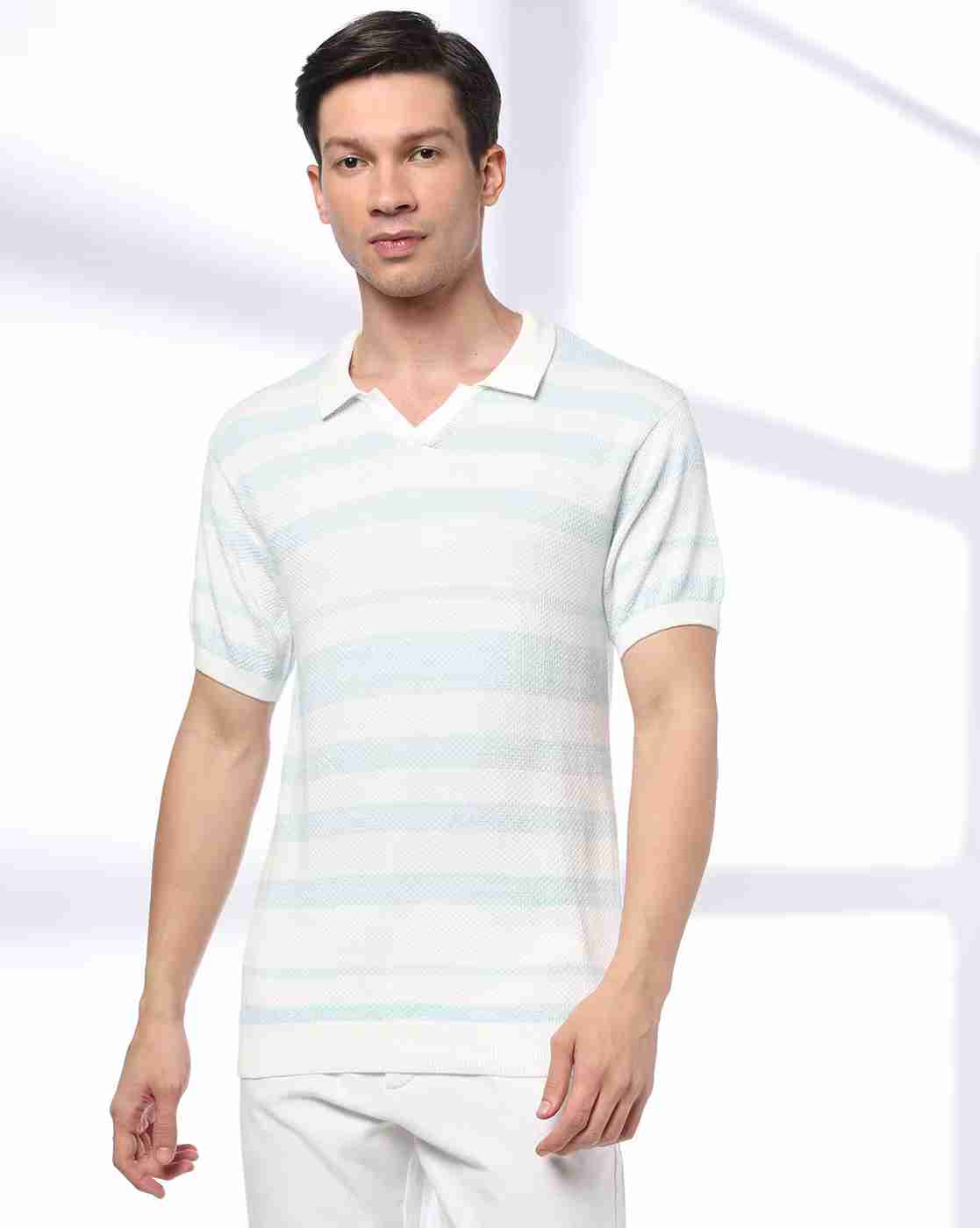 NETPLAY | Men Striped Flat-Knit Polo T-Shirt|3