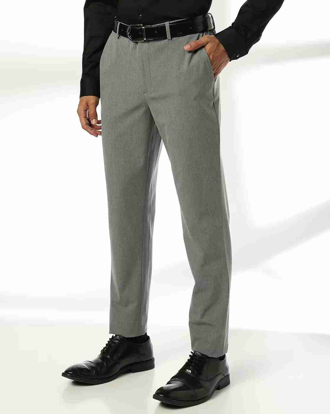 Men Mid-Rise Slim Fit Flat Front Trousers